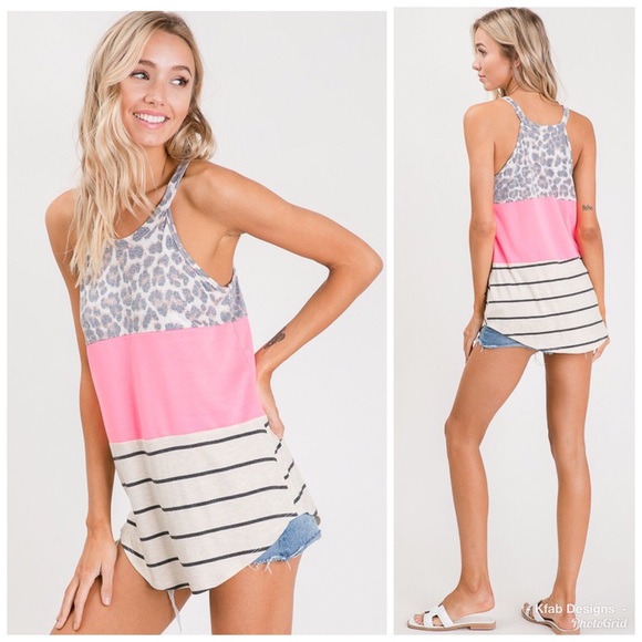 💖LAST 1! Color Block Sleeveless Leopard Tank - Picture 4 of 5